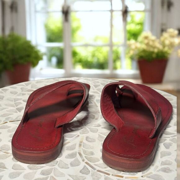 Free People Sant Antoni Slide Sandals Red Leather Toe Loop Slip-On EU 36.5 US 6. - Picture 10 of 13